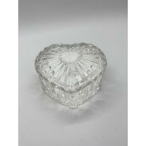 Vintage Crystal Clear Heart Shaped Trinket Jewelry Box